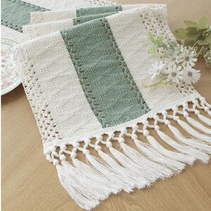 Chic Cream and Green Ivory Table Runner